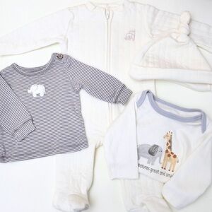 💘0-3 Elephant Baby Clothing Set with Elephant & Castle Quilted White Sleep Set 🐘